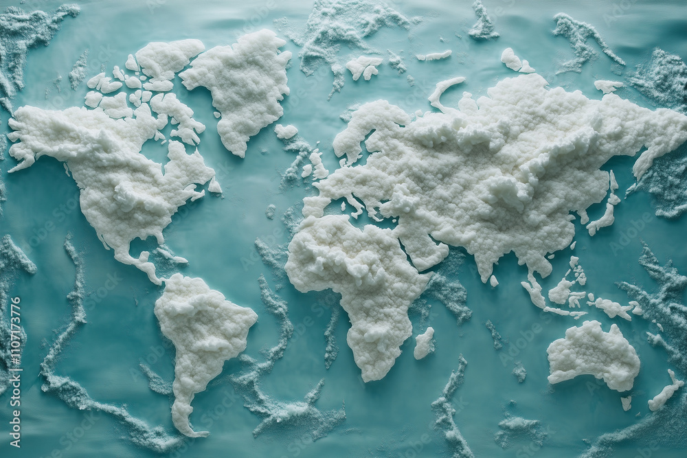 Frozen world map made of ice