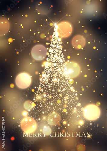 Christmas background with sparkling gold Christmas tree design 