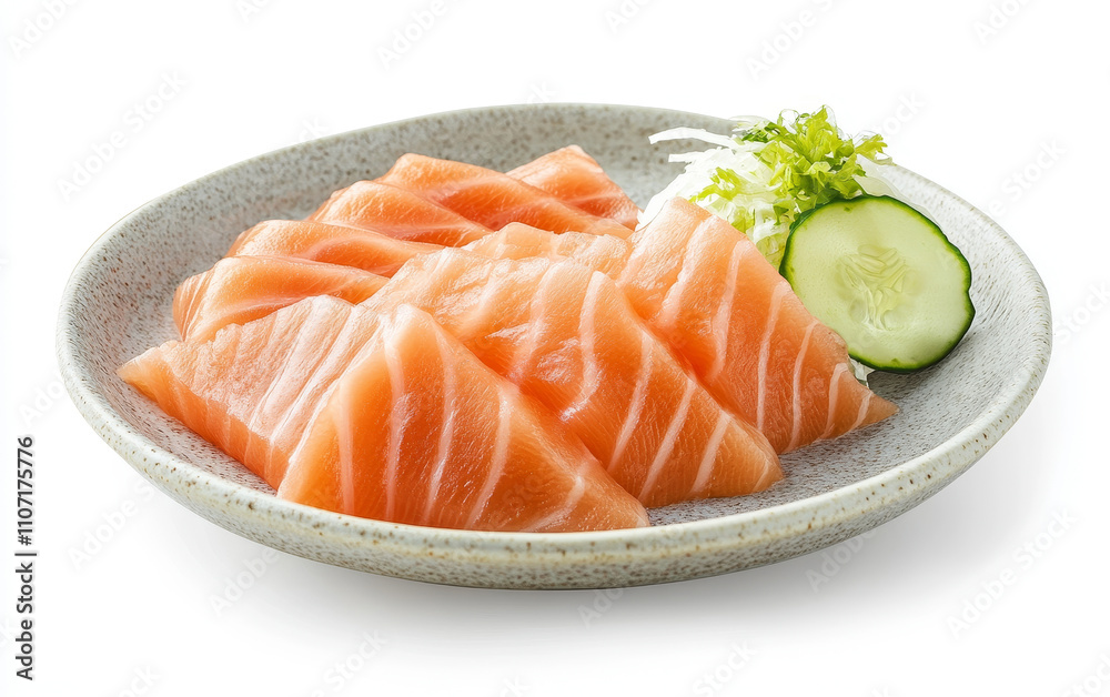 Salmon on white porcelain plate Salmon on white porcelain plate