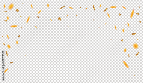 Luxury confetti flying Gold confetti party banner background. Falling shiny beautiful golden confetti isolated for Celebration carnival ribbons, Birthday, Holiday, New Year. Festive decoration vector
