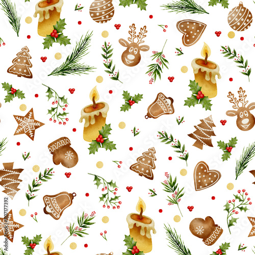 Christmas pattern, gingerbread, candle, holiday party, red, green, autumn pattern, fall, winter, berries, forest, September, October, November, December