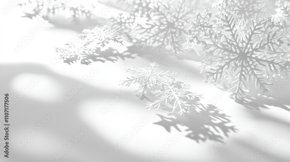 Obraz premium Textured 3D render of snowflakes, casting delicate shadows on a bright white surface