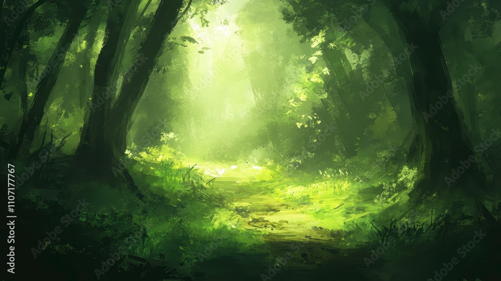 Obraz premium Serene Forest Pathway in Lush Greenery