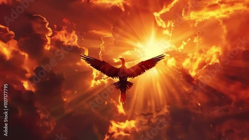 Fantastically beautiful mythological bird phoenix from hot fire