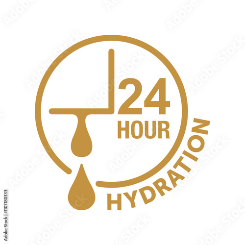 24 hour moisturization icon - clock and drop