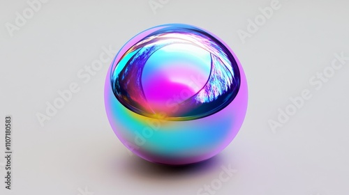 3d render of abstract ball based on curved wavy smooth organic bio forms in white matte aluminium material with glossy colourful parts in rainbow gradient color on light grey background