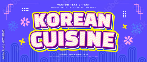 Korean cuisine text effect on pattern ornament background, vector graphic style