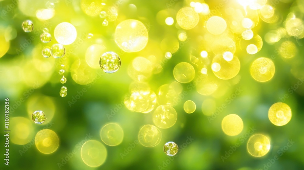 Fototapeta premium Sparkling Water Droplets on Green Background