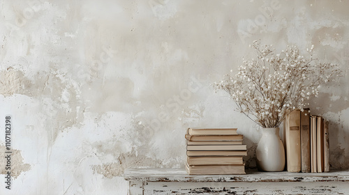 Minimalist decor with books and vase