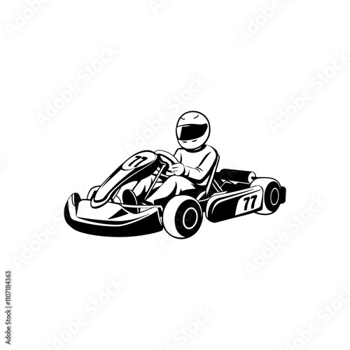 Race go karting, Go Kart racing vector silhouette, Black white Go Kart racing vector illustration logo