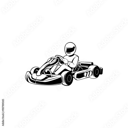 Race go karting, Go Kart racing vector silhouette, Black white Go Kart racing vector illustration logo