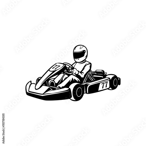 Race go karting, Go Kart racing vector silhouette, Black white Go Kart racing vector illustration logo