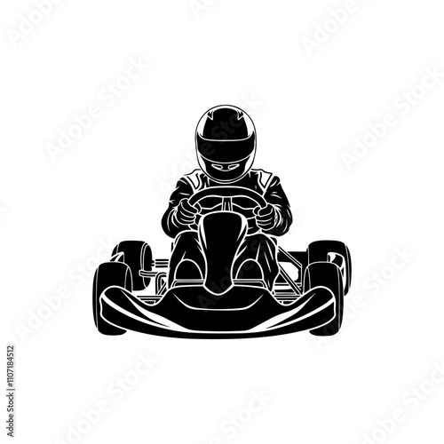 Go kart with driver silhouette vector, go-kart racers, dynamic and ready for the race. Perfect for sports, speed, and competition themes