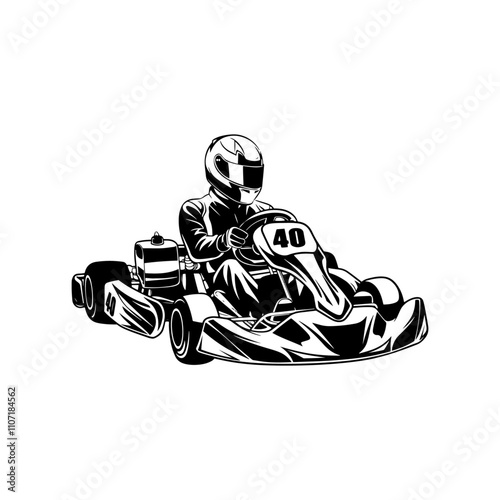 Go Kart driving silhouette, Go Kart racing vector silhouette art, go-kart silhouette