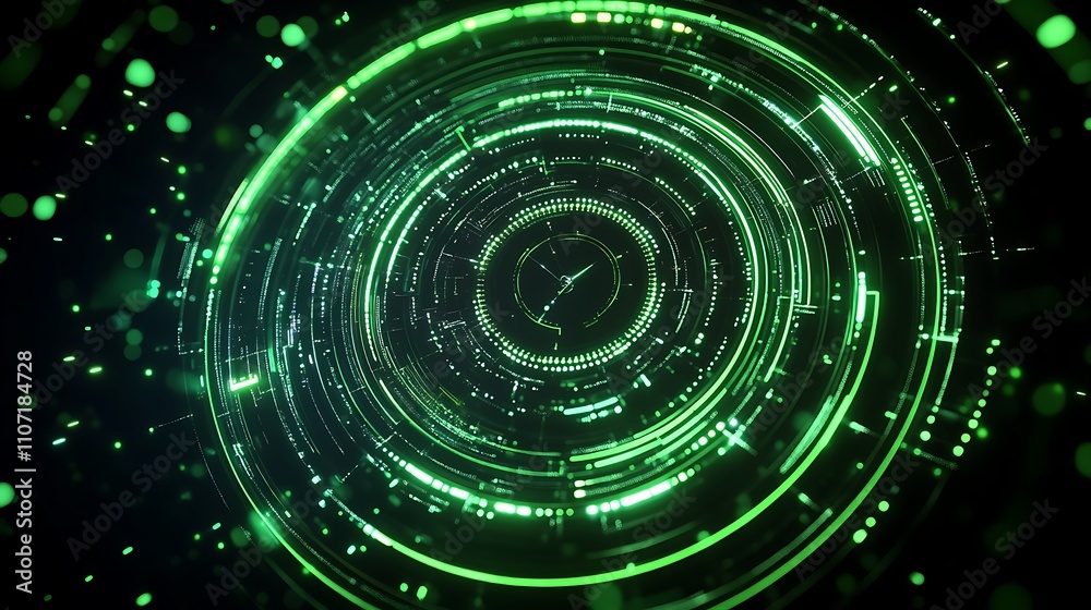 Abstract Circular Digital Background with Green Lights and Particles for Technology and Futuristic Concepts Abstract Circular Digital Background with Green Lights and Particles for Technology and Futuristic Concepts