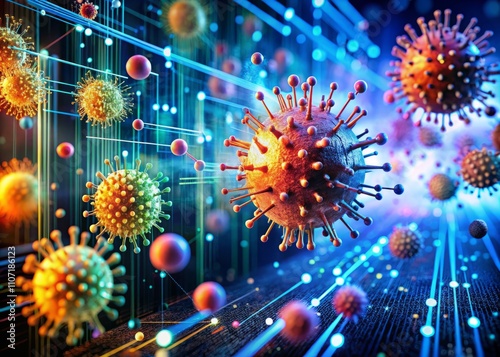 Abstract Representation of Computer Virus Attacks Highlighting Vulnerabilities in the Digital World with Bokeh Effect, Depicting Cybersecurity Challenges and Threats in Technology