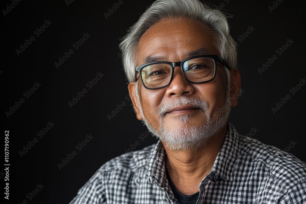 A wise, senior man with gray hair and glasses smiles warmly, showcasing his experience and wisdom in a simple, dark background that evokes a sense of calm and reflection. A wise, senior man with gray hair and glasses smiles warmly, showcasing his experience and wisdom in a simple, dark background that evokes a sense of calm and reflection.