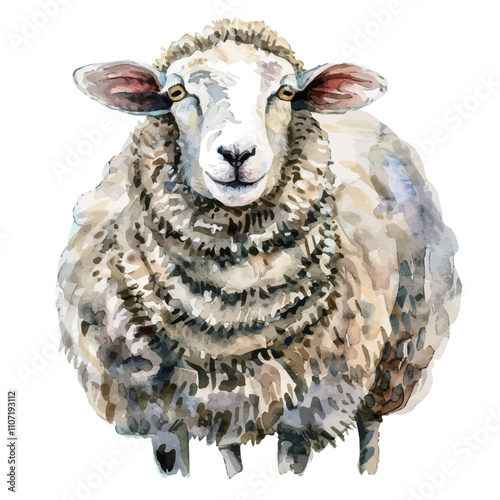 A watercolor vector of a Sheep, isolated on a white background. Sheep vector.