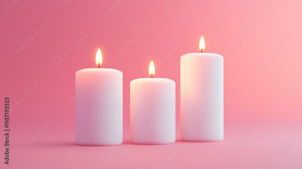 3 pink candles isolated on a grey background professional 3 pink candles isolated on a grey background professional