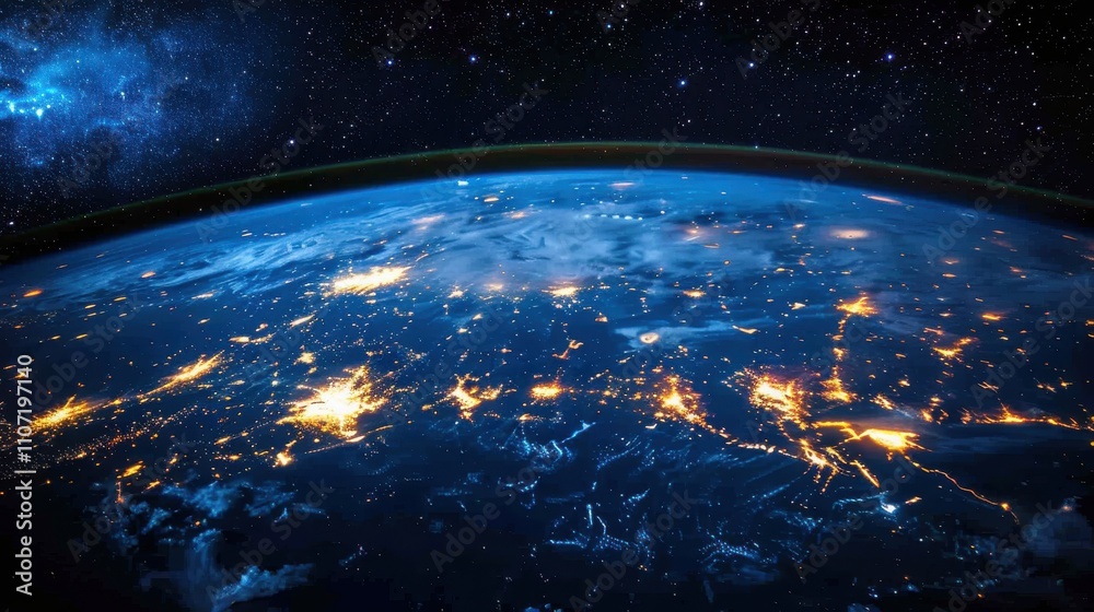 Obraz premium Earth with digital lines illustrating global networks and blockchain