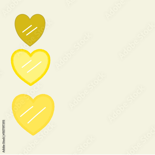 Yellow Three hearts, gradient color, vertical arrangement. Yellow to orange gradient hearts stacked vertically. 