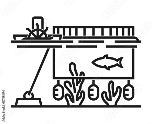 Aquaculture farm - icon in bold line