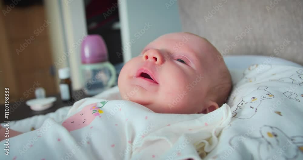 Newborn Baby Cute Yawn. Cute little baby lying on back and yawning Newborn Baby Cute Yawn. Cute little baby lying on back and yawning