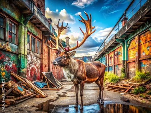 Urban Exploration Photography: The Intricate Texture and Patterns of a Brown Reindeer Skin After Dressing Showcase the Beauty of Nature and Craftsmanship in an Urban Setting photo