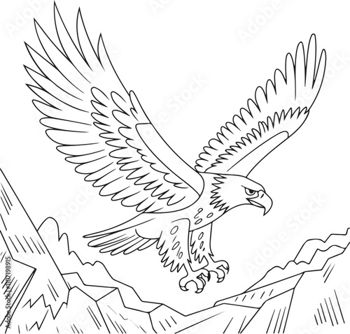 A black and white vector illustration of a Eagle in a clean line style silhouette wild animal, eagle in the snow photo