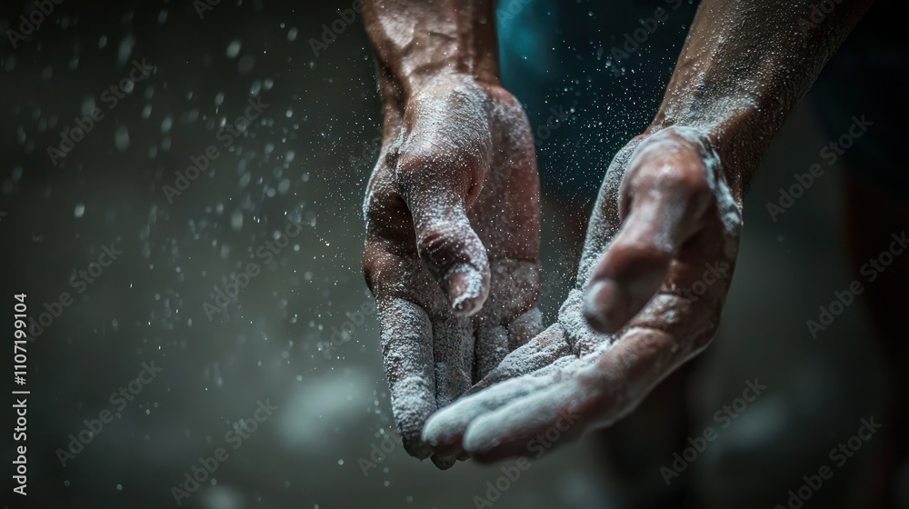 A person applying chalk to their hands before a lift, showcasing preparation and intensity. A person applying chalk to their hands before a lift, showcasing preparation and intensity.
