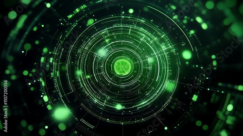 Abstract Green Technology Background with Circular Patterns and Futuristic Elements for Digital Designs