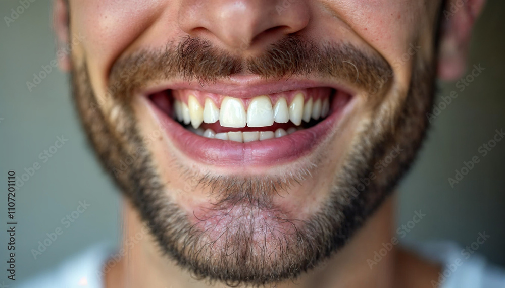 Close up of biracial man show white healthy teeth Close up of biracial man show white healthy teeth