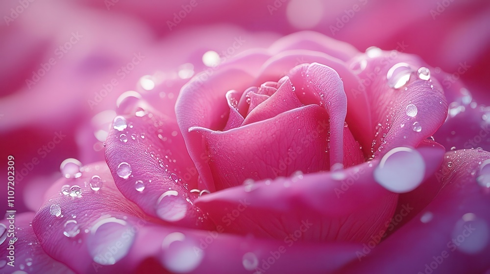 A close-up view of a pink rose adorned with dew drops, showcasing the delicate beauty and intricate details of the petals. A close-up view of a pink rose adorned with dew drops, showcasing the delicate beauty and intricate details of the petals.