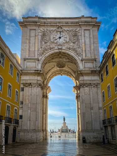Internal view from Augusta street to commerce square in Lisbon, Portugal