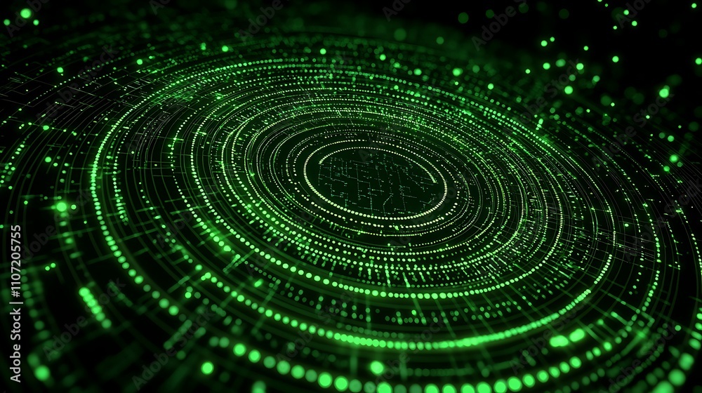 Circular Green Digital Technology Background with Abstract Lines and Dots for Modern Designs and Graphics Circular Green Digital Technology Background with Abstract Lines and Dots for Modern Designs and Graphics
