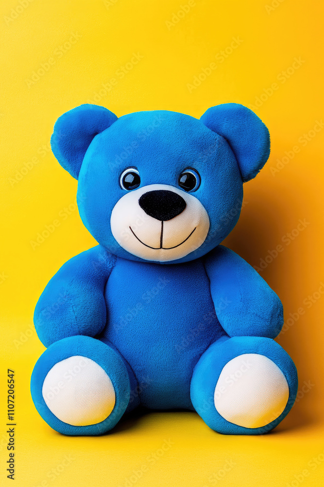 Obraz premium blue teddy bear on yellow background