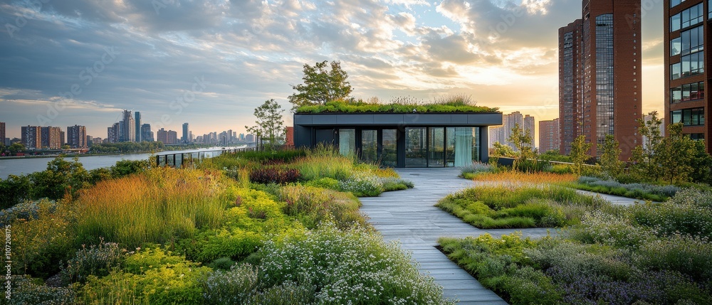 Obraz premium Urban Rooftop Garden Sequence Aerial Documentation of Sustainable Spaces