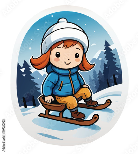 girl on a sleigh cartoon vector