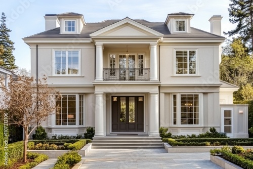A modern classic house seamlessly combines contemporary design with timeless elegance. 