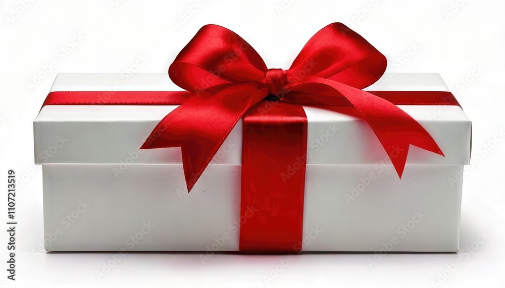 Gift box with red ribbon celebratory event minimalist style indoor setting festive theme