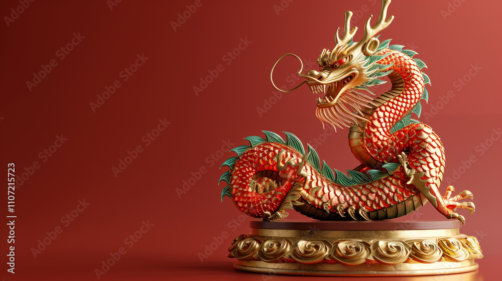 Fototapeta premium Golden Chinese Dragon Statue for New Year Celebration