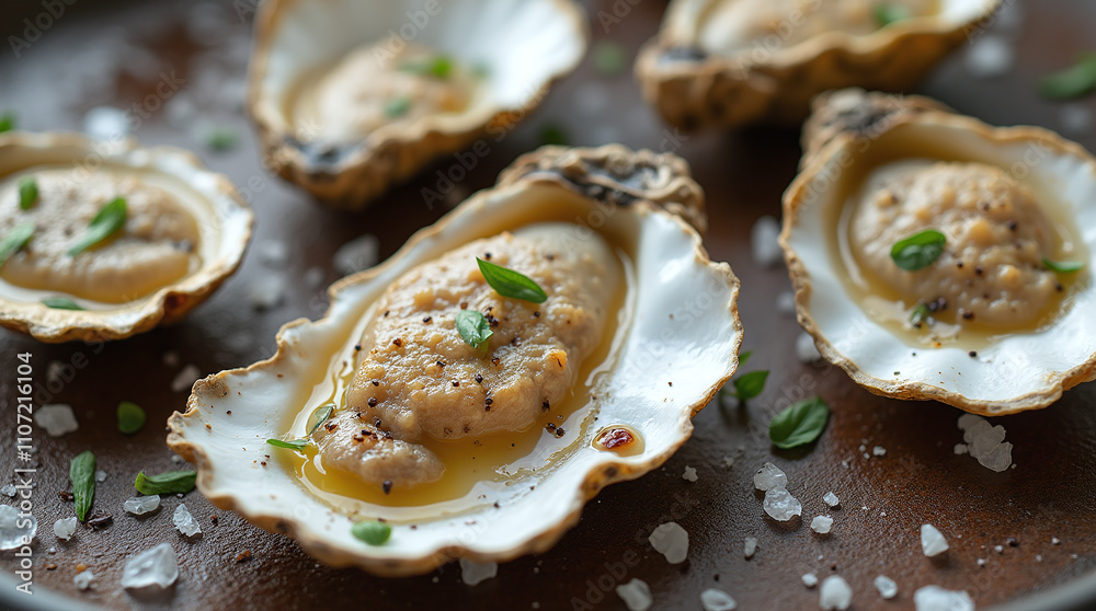 Fresh Oysters with Sauce Served with Lemon, Seafood Dish Meal, Protein Food Fresh Oysters with Sauce Served with Lemon, Seafood Dish Meal, Protein Food