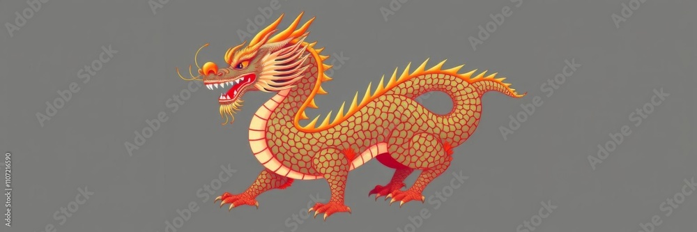 Fototapeta premium Illustration of a majestic Chinese dragon with intricate scales and vibrant colors, symbolizing power, strength, and ancient wisdom, power, wisdom