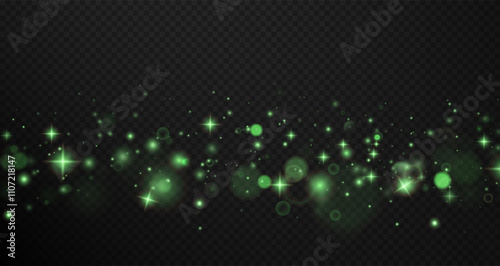  Christmas background. Powder PNG. Magic shining green dust. Fine, shiny dust bokeh particles fall off slightly. Fantastic shimmer effect.