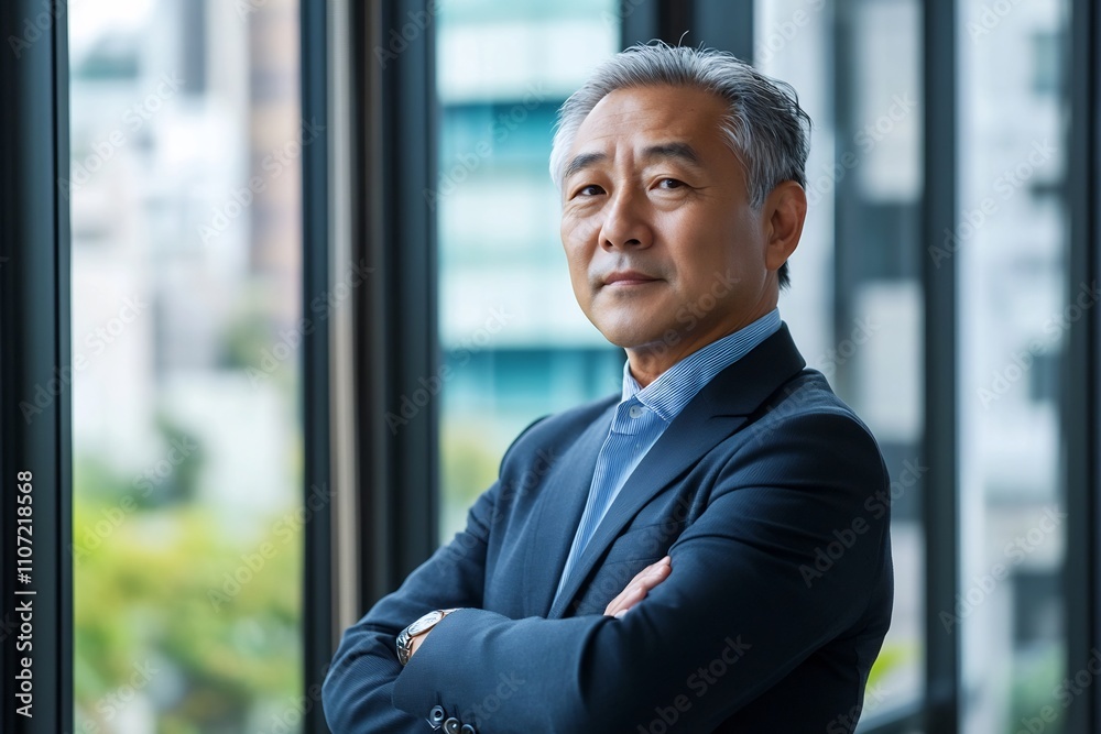 Senior Asian Executive Businessman Pondering in Corporate Office Senior Asian Executive Businessman Pondering in Corporate Office