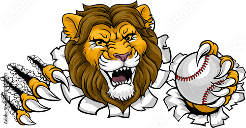 A lion animal baseball sports team cartoon mascot