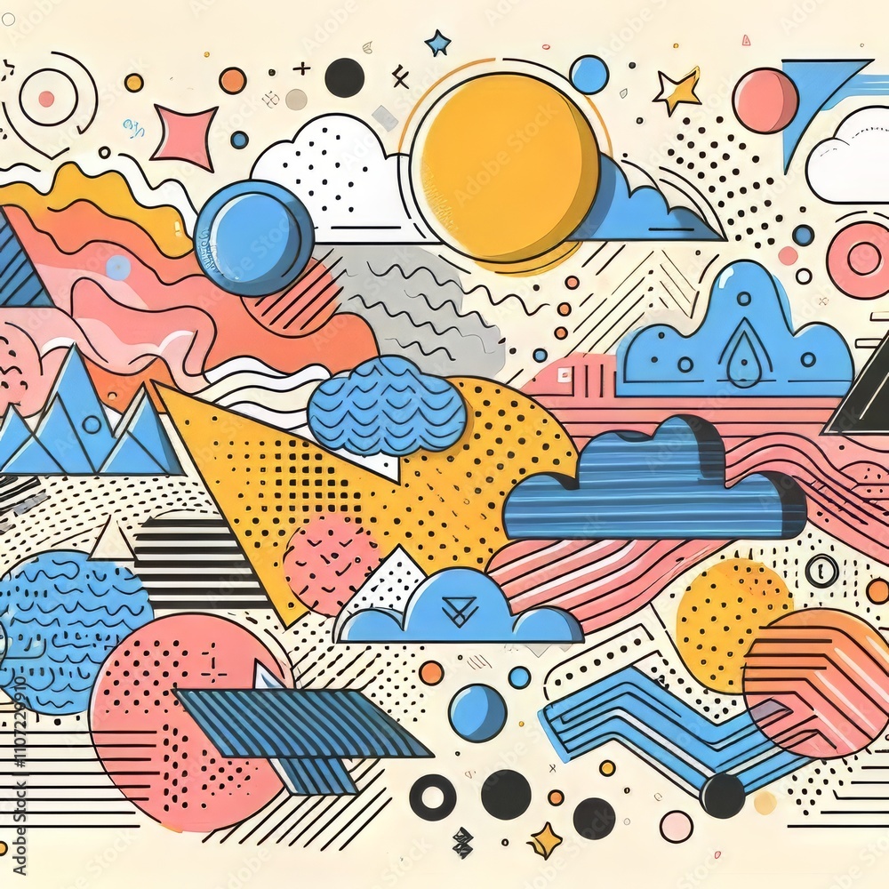 Fototapeta premium Hand drawn colorful memphis background design
