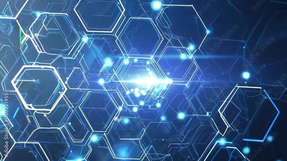 Abstract blue hexagonal pattern with glowing lights