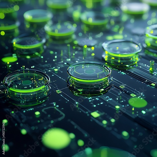 Futuristic Green Circuits with Glowing Elements and Abstract Technology Theme for Digital Innovation Projects