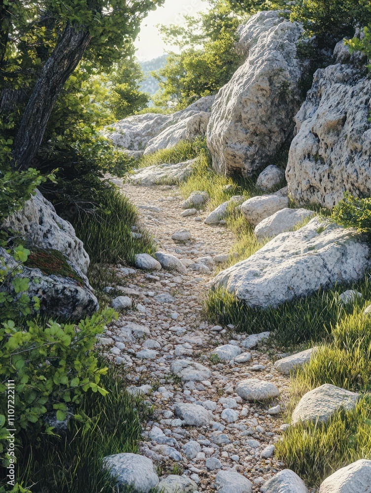 Rocks and boulders on a hiking trail Rocks and boulders on a hiking trail